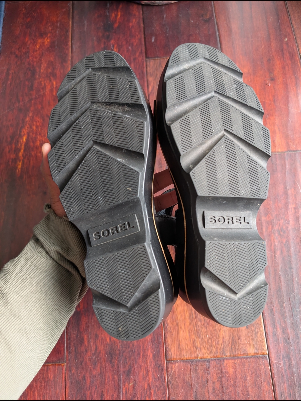 SOREL Joanie IV Y-Strap Wedge Sandals Black Size 8.5 - Picture 4 of 6
